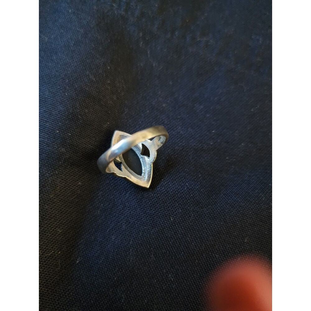 Silver 925 Marcasite And Black Stone Regency Bridgerton Style Ring Size 9 - Picture 4 of 4